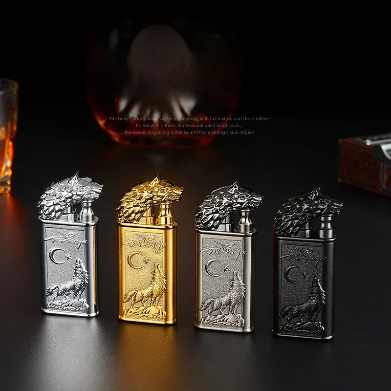 Creative Embossed Shenlong Double Fire Gas Lighter Metal, Flame Spray Tool, Cigarette Lighter, Trendy and Fashionable Men,